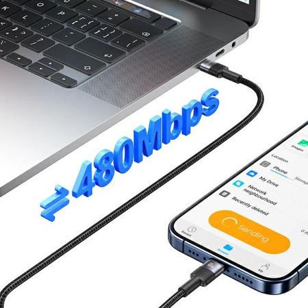 USAMS KABEL USB-C NA USB-C 60W DO TELEFONÓW SZYBKIE ŁADOWANIE 1,2M STALOWY