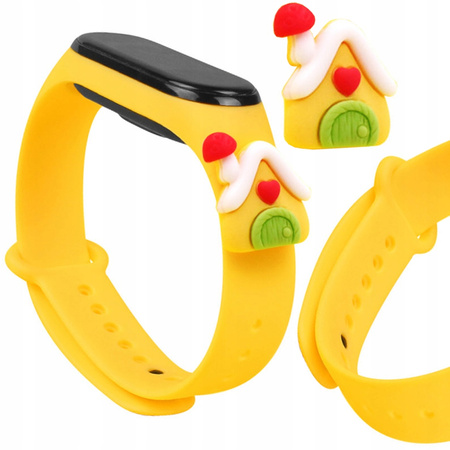 Strap Xmas opaska do Xiaomi Mi Band 6 / Mi Band 5 świąteczny silikonowy pasek bransoletka żółty (domek)