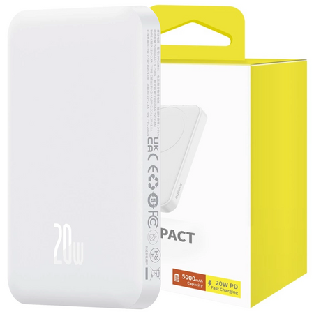 Mini powerbank Baseus 5000mAh 20W + kabel USB-C (20V/3A) - biały