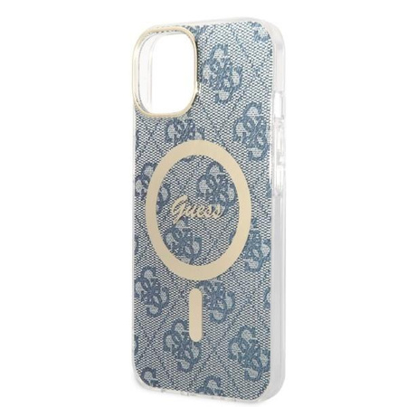 Guess zestaw ładowarka MagSafe + etui do iPhone 14 6,1" niebieskie 4G Print (GUBPP14SH4EACSB)