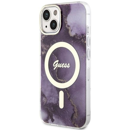 Etui Guess GUHMP14SHTMRSU na iPhone 14 purpurowy/purple hardcase Golden Marble MagSafe