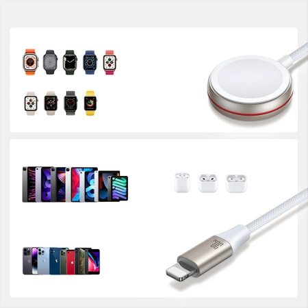 Joyroom 2 w 1 kabel lightning i ładowarka indukcyjna do Apple Watch 1.5m biały (S-IW011)