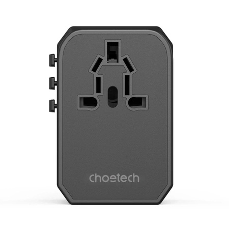 Ładowarka podróżna GaN Choetech PD6045 USB-C USB-A 45W z wtyczkami USA EU UK AU - czarna