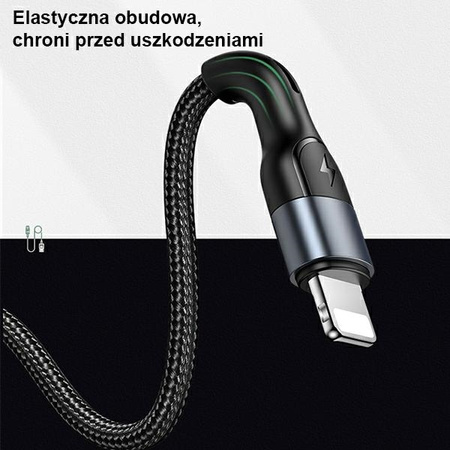 USAMS KABEL DO LIGHTNING 1M DO IPHONE 2A PLECIONY Z LED Z SZYBKIM