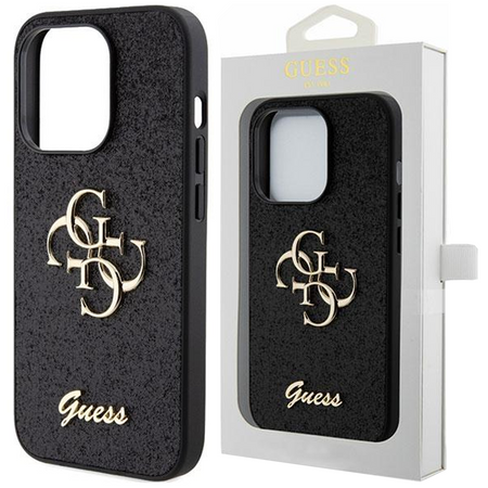 Etui Guess Glitter Script Big 4G na iPhone 15 - czarne