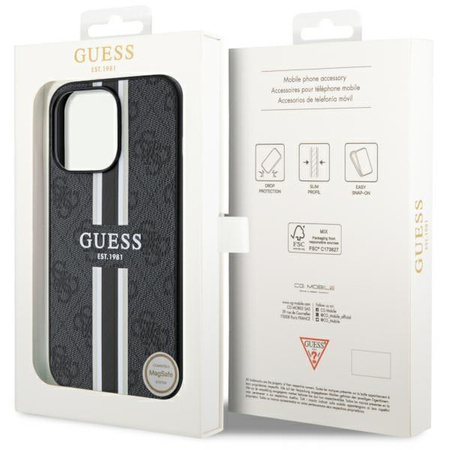 Etui Guess GUHMP13XP4RPSK na iPhone 13 Pro Max - czarne 4G Printed Stripes MagSafe