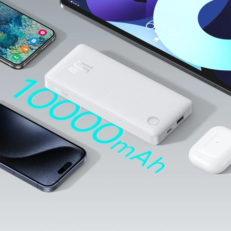 Powerbank Baseus Airpow Lite 10000mAh 15W z kablem Baseus Simple USB-A - USB-C 30cm - biały