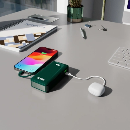 Powerbank SBS 10000 mAh 20W z wbudowanym kablem USB-C i wyświetlaczem cyfrowym - zielony