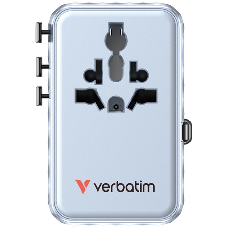 Verbatim Adapter podróżny EU/UK/US GaN   2xUSB-C/2xUSB-A/1xUSB-C PD 100W niebieski 30192