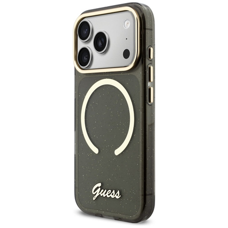 Etui Guess IML Glitters Script Strap     MagSafe do iPhone 17 Pro czarny