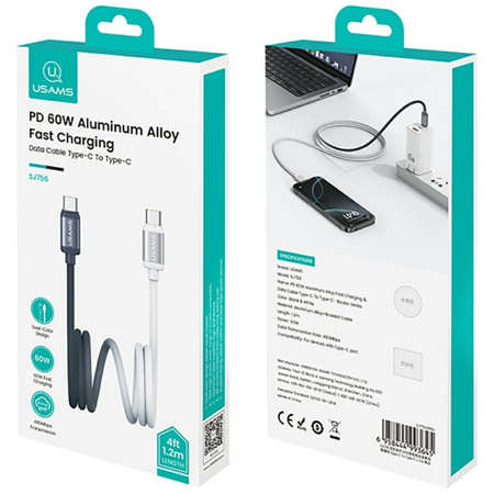 USAMS KABEL USB-C USB-C 60W PD DO TELEFONÓW IPHONE 12 13 14 1.2M SZYBKIE
