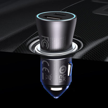 Baseus Golden Contactor Max szybka ładowarka samochodowa USB + USB typu C 60 W Quick Charge niebieski (CGJM000103)