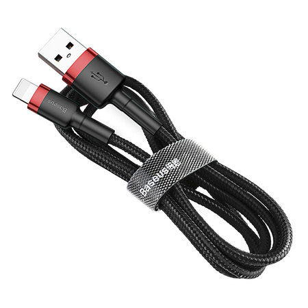 Baseus Cafule Cable wytrzymały nylonowy kabel przewód USB / Lightning QC3.0 1.5A 2M czarno-czerwony (CALKLF-C19)