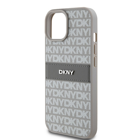 DKNY ETUI HARDCASE DO IPHONE 15 14 13 Z LEATHER MONO STRIPE & METAL LOGO