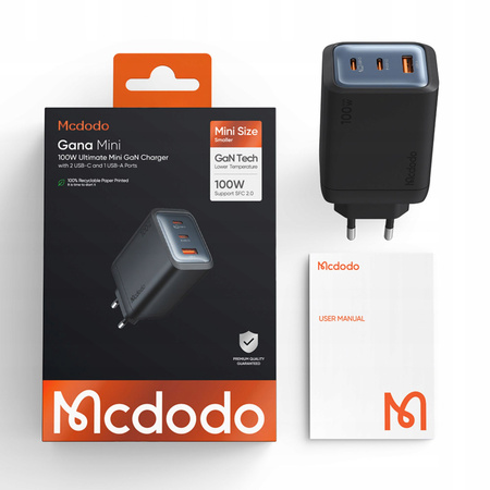 MCDODO ŁADOWARKA SIECIOWA ZASILACZ KOSTKA 3X USB-C PD USB 100W CZARNA