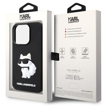 Etui Karl Lagerfeld KLHCP14L3DRKHNK na iPhone 14 Pro - czarne Rubber Choupette 3D
