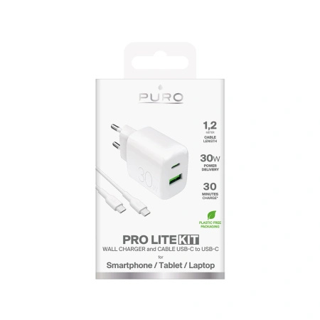 PURO ŁADOWARKA 30W DO TELEFONÓW USB-A USB-C 1.2M KABEL Z ŁADOWANIEM SZYBKIM