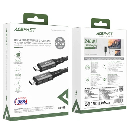 ACEFAST KABEL USB-C 5A DO MACBOOKA PRO AIR 1M Z PD 3.1 Z ŁADOWANIEM SZYBKIM