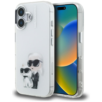 Etui Karl Lagerfeld IML Aquarelle Karl   & Choupette & Logo do iPhone 16 biały