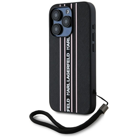 KARL LAGERFELD ETUI DO IPHONE 15 PRO SAFFIANO Z DROBNYM WZOREM STRIPES CORD