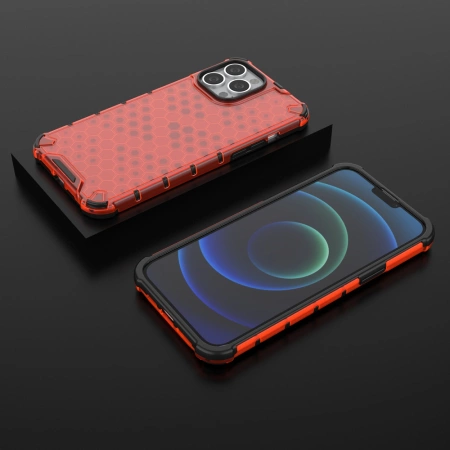 HURTEL ETUI HONEYCOMB DO IPHONE 13 PRO MAX Z ŻELOWĄ RAMKĄ ANTYWSTRZĄSOWE