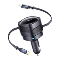 Ładowarka samochodowa Baseus Enjoyment Max z kablami USB-C+Lightning 60W Czarny