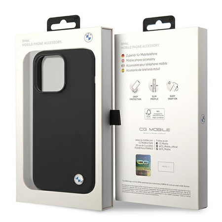 Etui BMW BMHCP14LSILBK na iPhone 14 Pro - czarne Silicone Metal Logo