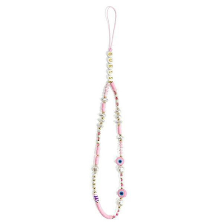 Guess zawieszka GUSTSHPP Phone Strap rózowy/pink Beads Shell