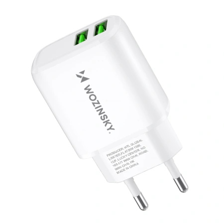WOZINSKY ŁADOWARKA 2X USB-A 2,4A DO TELEFONÓW I URZĄDZEŃ BIAŁA KOMPAKTOWA
