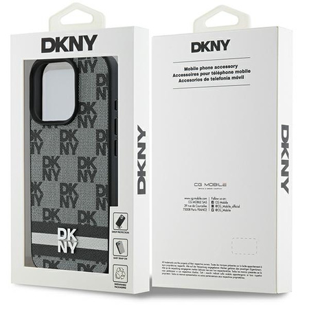 DKNY ETUI HARDCASE DO IPHONE 16 PRO 6.3 WZÓR W KRATKĘ Z PASKAMI DRUKOWANYMI