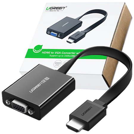 Ugreen adapter przejściówka HDMI - VGA micro USB / audio 3,5 mm mini jack czarny (40248)