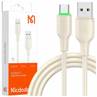 MCDODO KABEL USB-C SZYBKIE ŁADOWANIE DO SAMSUNG XIAOMI TYP C 6A 100W 1M LED BEŻOWY