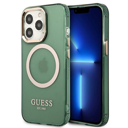 Guess GUHMP13LHTCMA iPhone 13 Pro / 13 6,1" zielony/khaki hard case Gold Outline Translucent MagSafe