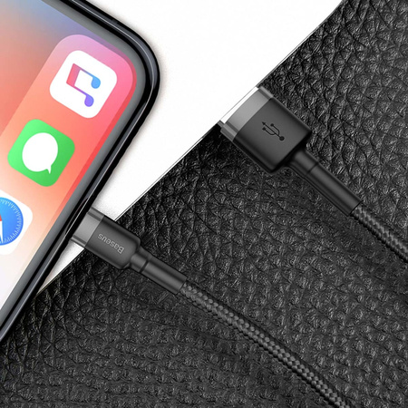 Baseus Cafule Cable wytrzymały nylonowy kabel przewód USB / Lightning QC3.0 2.4A 1M czarno-szary (CALKLF-BG1)