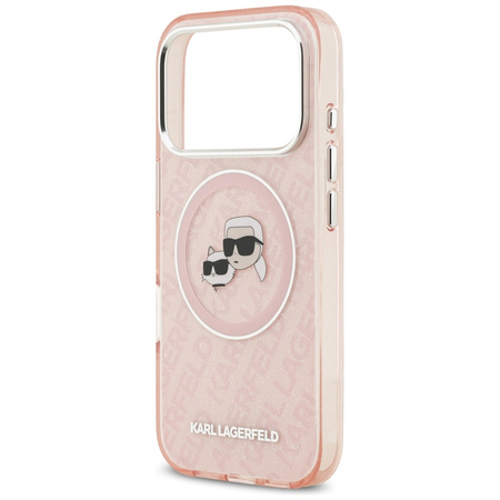 Etui Karl Lagerfeld IML Glitter Karl & Choupette Heads Logo MagSafe do iPhone 17 Pro różowy