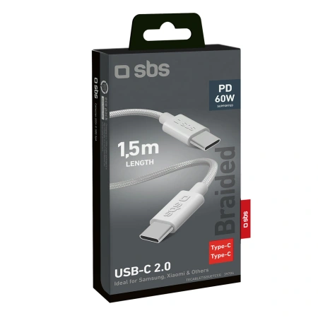 SBS KABEL USB-C DO USB-C 1,5M DO TELEFONÓW Z OPLOCHEM 60W SZYBKIE ŁADOWANIE