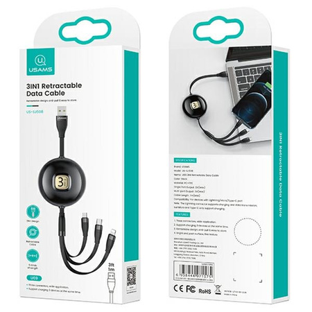 USAMS KABEL 3W1 U69 DO DO LIGHTNING MICRO USB USB-C 1M DO ŁADOWANIA