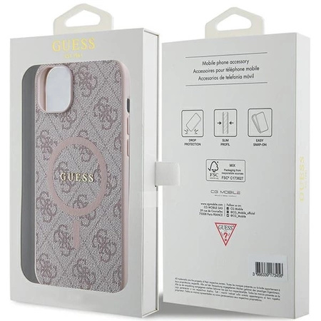 Etui Guess 4G Collection Leather Metal Logo MagSafe na iPhone 15 / 14 / 13 - różowe