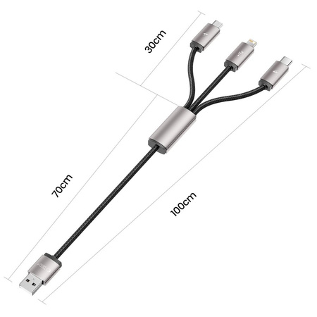 TECH-PROTECT ZESTAW KABLI 3W1 DO LIGHTNING TYPE-C MICRO-USB TELEFONÓW 100CM