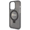 Etui Guess Ring Stand Script Glitter MagSafe na iPhone 13 Pro Max - czarne