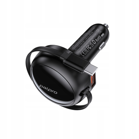 PALPRO SZYBKA ŁADOWARKA SAMOCHODOWA 2X USB-A USB-C KABEL ZWIJANY 53W