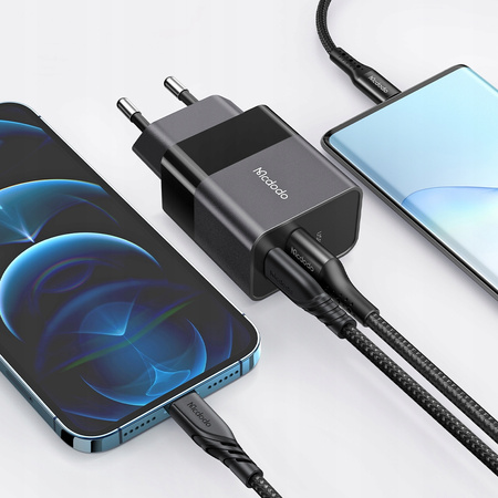 MCDODO SZYBKA ŁADOWARKA SIECIOWA DO IPHONE TYP C 2X USB USB-C PD 20W KABEL