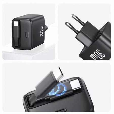 USAMS ŁADOWARKA 1xUSB-C ZE ZWIJANYM KABLEM DO TELEFONÓW APPLE 30W PD QC3.0