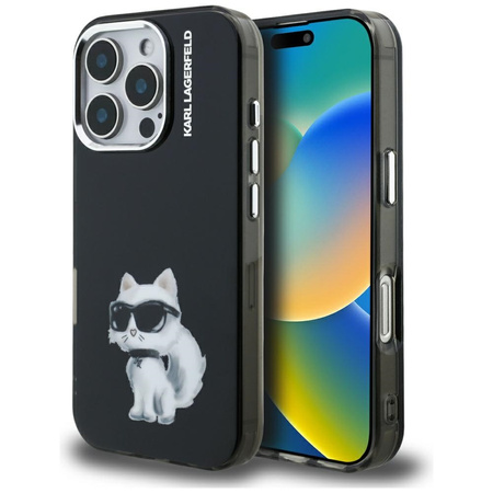 Etui Karl Lagerfeld IML Aquarelle Choupette & Logo do iPhone 16 Pro Max czarny