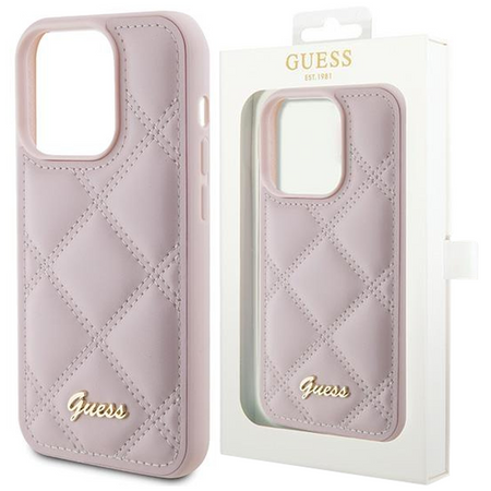 Etui Guess Quilted Metal Logo na iPhone 15 Pro Max - różowe