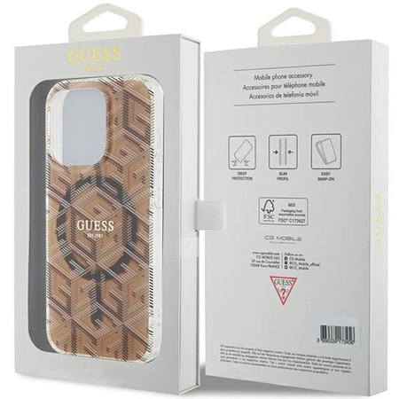 Etui Guess IML GCube MagSafe na iPhone 15 Pro Max - brązowe