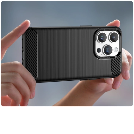 HURTEL ETUI CARBON CASE DO IPHONE 14 PRO POKROWIEC ELASTYCZNY NA TYŁ ŻELOWY