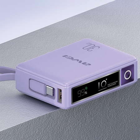 AWEI POWERBANK Z WBUDEKABLEM 10000MAH DO TELEFONÓW Z SZYBKIM ŁADOWANIEM 30W