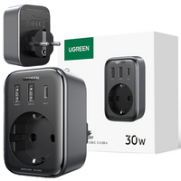 Ładowarka sieciowa 30W (2xUSB/USB C/AC) / adapter EU - EU 13A Ugreen CD314 - czarna