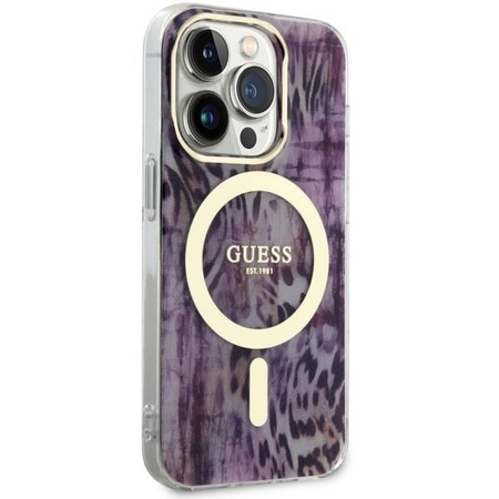 Etui Guess GUHMP14LHLEOPWP na iPhone 14 Pro - różowe Leopard MagSafe